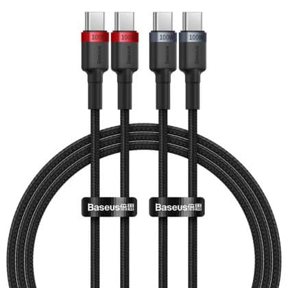 Baseus - (2 Pack) Data Cable Cafule (p10318306003-00) - Type-C To Type-C, Fast Charging, 100w, 5a, 1m - Black/red, Black/grey