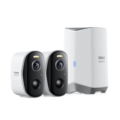 Baseus - Outdoor Camera Security N1 (s0tw002131) - 2k, 16gb, 2x Camera Kit, Two-Way Talk, Night Vision, Ip67, 7800mah - White