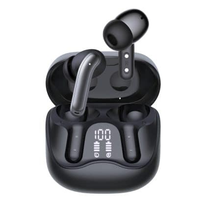 Techsuit - Premium Wireless Earbuds Echofit pro (cw5) - Bluetooth V5.4, Anc, Enc, 400mah, Multi-Connect, Fast Charging, 6 Mic - Black