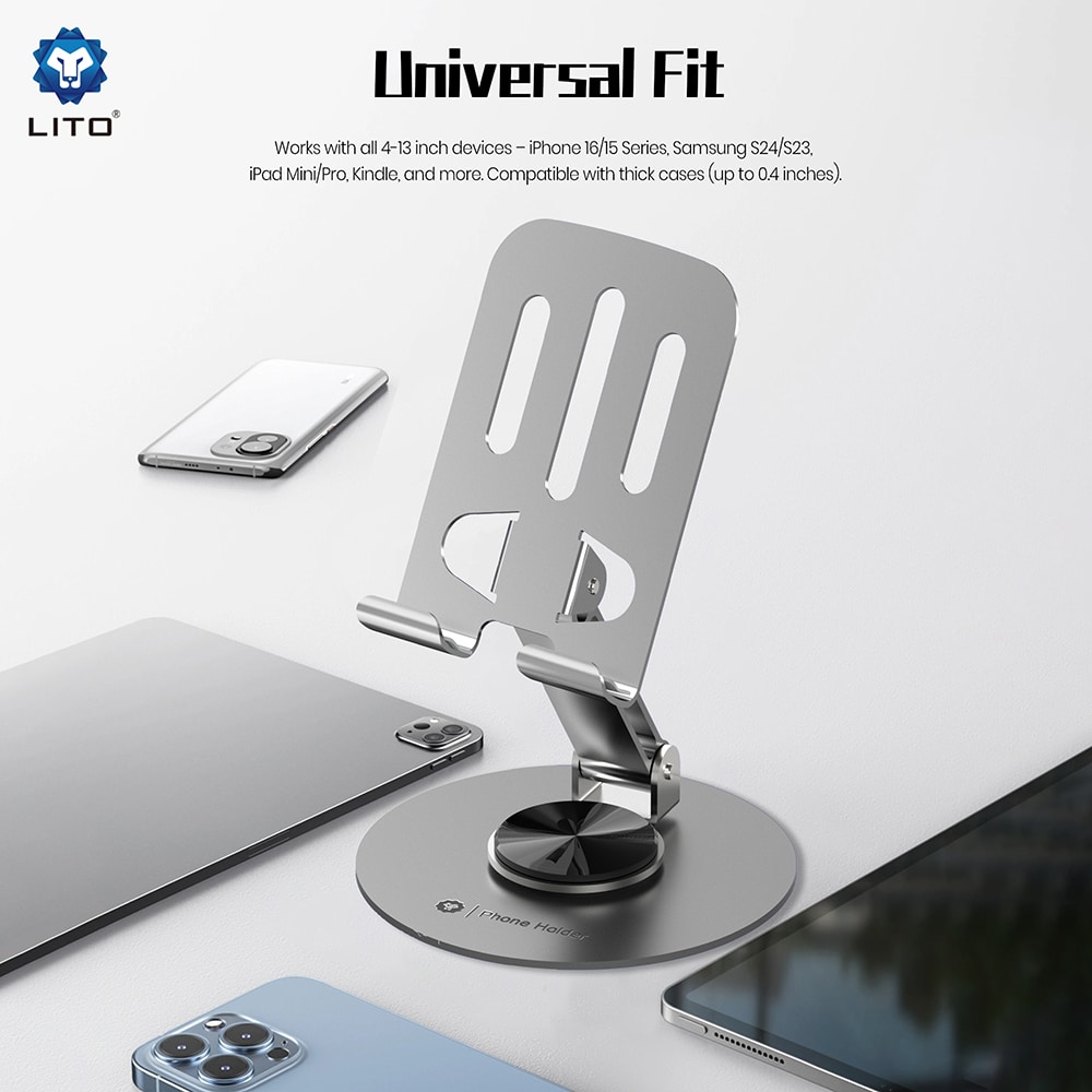 Lito - Phone Holder (lt-H01) - Foldable, 360° Rotation, One-Hand Operation, Universal, Anti-Slip Design - Grey - Image 2