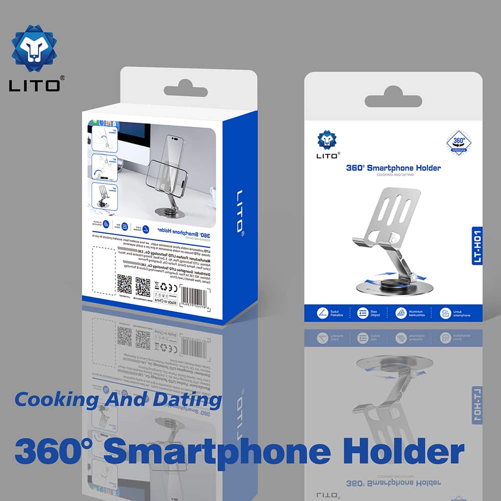 Lito - Phone Holder (lt-H01) - Foldable, 360° Rotation, One-Hand Operation, Universal, Anti-Slip Design - Grey - Image 6
