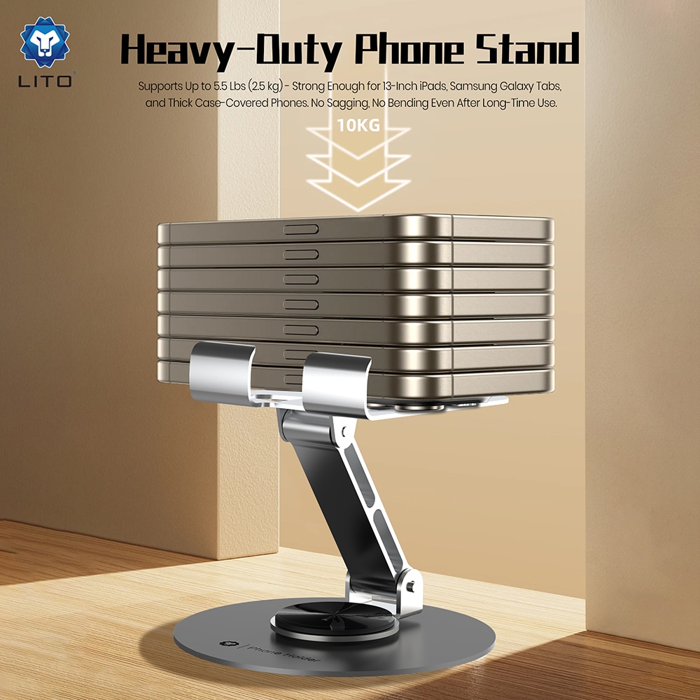 Lito - Phone Holder (lt-H01) - Foldable, 360° Rotation, One-Hand Operation, Universal, Anti-Slip Design - Grey - Image 4