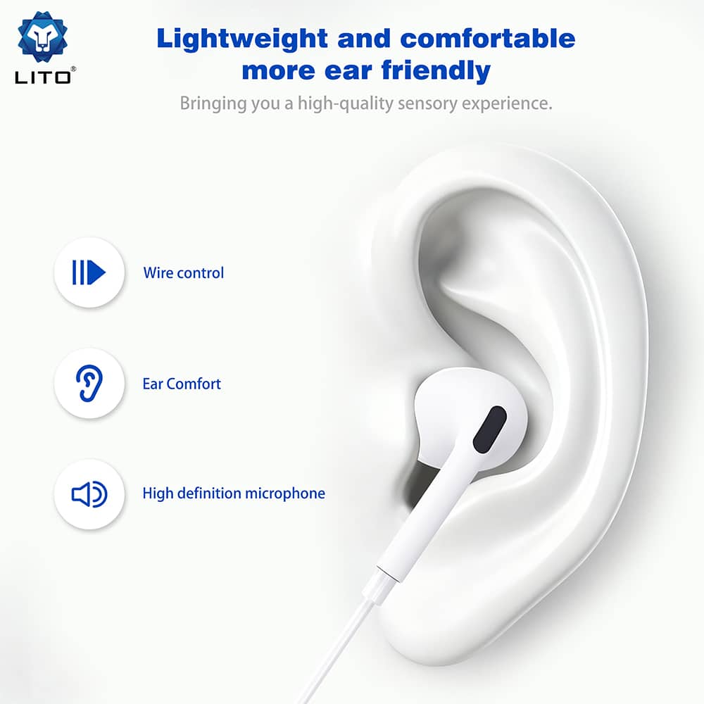 Lito - Wired Earphones (lf03) - Jack 3.5mm, Type-C, Stereo, Half In-Ear, With Hd Microphone, 1.2m - White - Image 6
