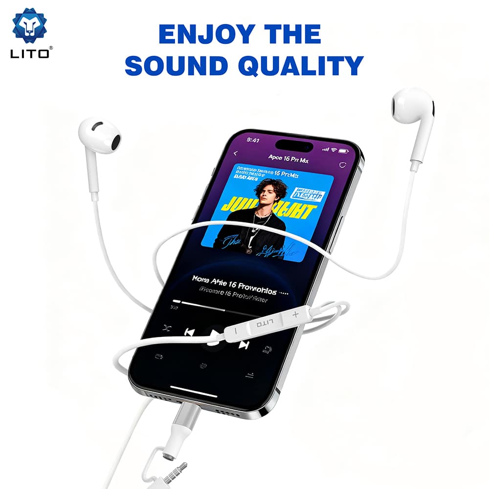 Lito - Wired Earphones (lf03) - Jack 3.5mm, Type-C, Stereo, Half In-Ear, With Hd Microphone, 1.2m - White - Image 4