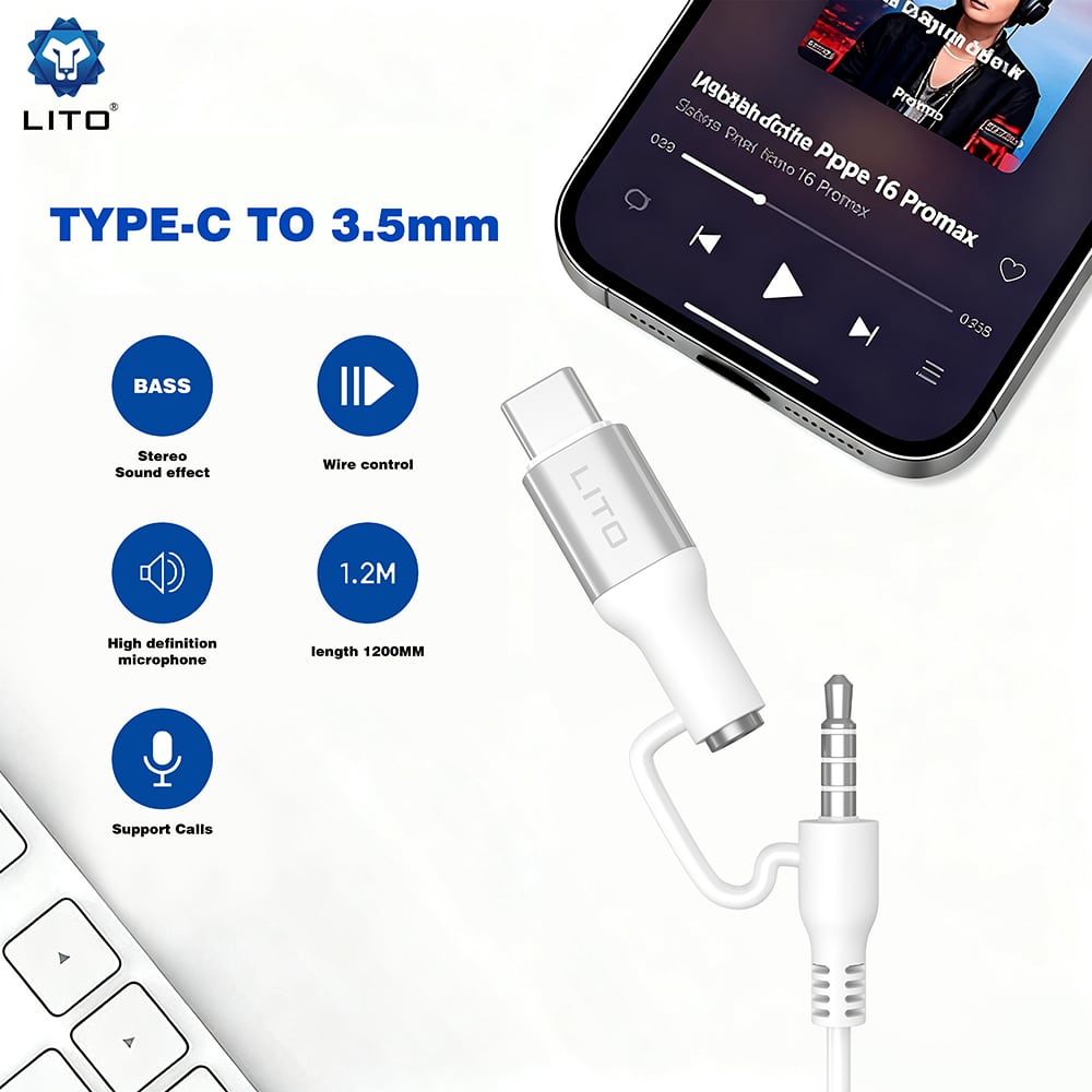 Lito - Wired Earphones (lf03) - Jack 3.5mm, Type-C, Stereo, Half In-Ear, With Hd Microphone, 1.2m - White - Image 3