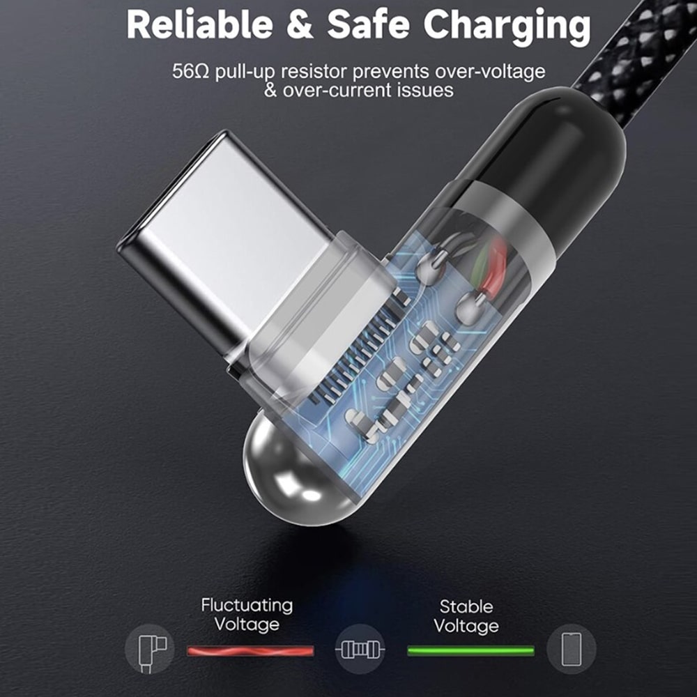 Lito - Data Cable (ld13cl) - Type-C To Lightning Fast Charging 30w, Nylon Braided, Right Angle Design, 1m - Black - Image 3