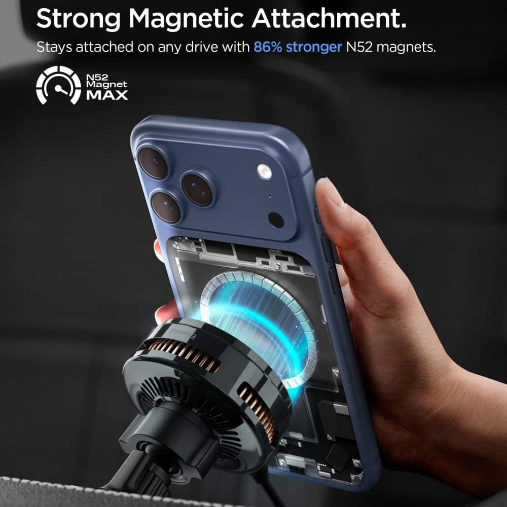 Spigen Essential Ev25mfaq Qi2.2 Peltier Magnetic Magsafe Vent Car Mount Wireless Charger Black - Image 5