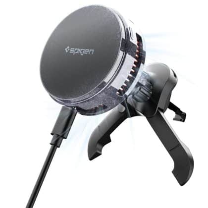 Spigen Essential Ev25mfaq Qi2.2 Peltier Magnetic Magsafe Vent Car Mount Wireless Charger Black