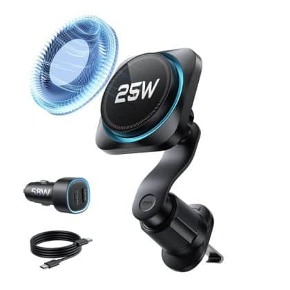 ESR Omnilock Cryoboost Magnetic Magsafe Vent Car Mount Wirlesss Charger Qi2.2 25w Black