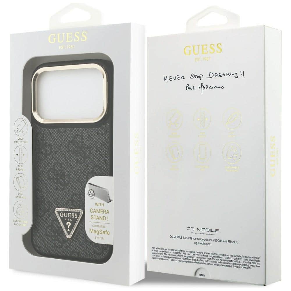 Case Guess 4g Pu Triangle Logo & Stand Camera Magsafe For iPhone 17 Pro Black - Image 8