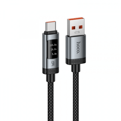 Usb-A To Usb-C Καλώδιο Hoco Display U148, 100w, 5a, 1.2m, Black