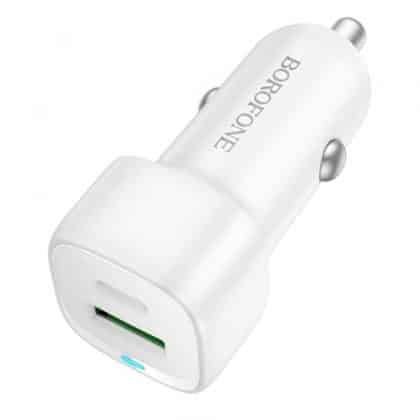 Car Charger Borofone Bz34b Cloud, 20w, 3a, 1 X Usb-A - 1 X Usb-C, White