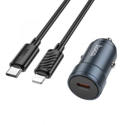 Car Charger Hoco Z57, 30w, 3a, 1 X Usb-C, With Lightning Καλώδιο, Grey