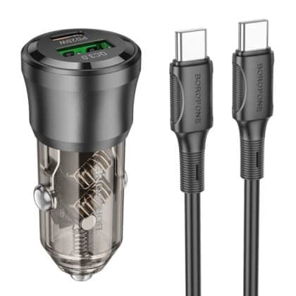 Car Charger Borofone Bz25 Journey, 38w, 3a, 1 X Usb-A - 1 X Usb-C, With Usb-C Καλώδιο, Black