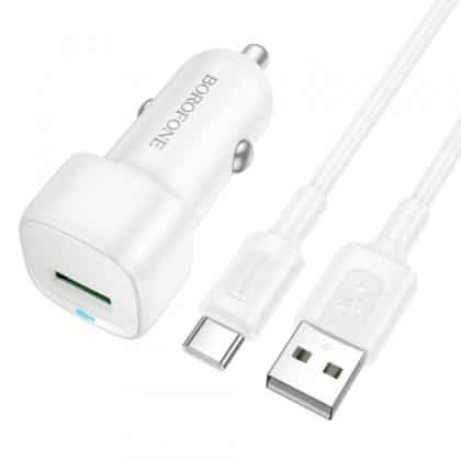 Car Charger Borofone Bz34 Cloud, 18w, 3a, 1 X Usb-A, With Usb-C Καλώδιο, White