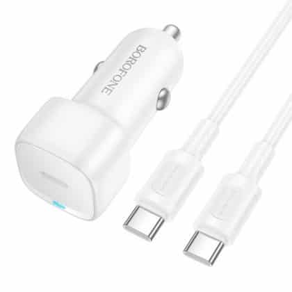Car Charger Borofone Bz34a Cloud, 20w, 3a, 1 X Usb-C, With Usb-C Καλώδιο, White