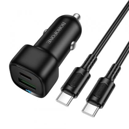 Car Charger Borofone Bz34b Cloud, 20w, 3a, 1 X Usb-A - 1 X Usb-C, With Usb-C Καλώδιο, Black
