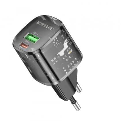Wall Charger Borofone Bn17 Sunlight, 20w, 3a, 1 X Usb-A - 1 X Usb-C, Black