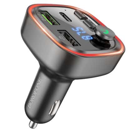 Bluetooth Fm Transmitter And Car Charger Borofone Bc48, 2 X Usb-A - 1 X Usb-C - 1 X Microsd, Black