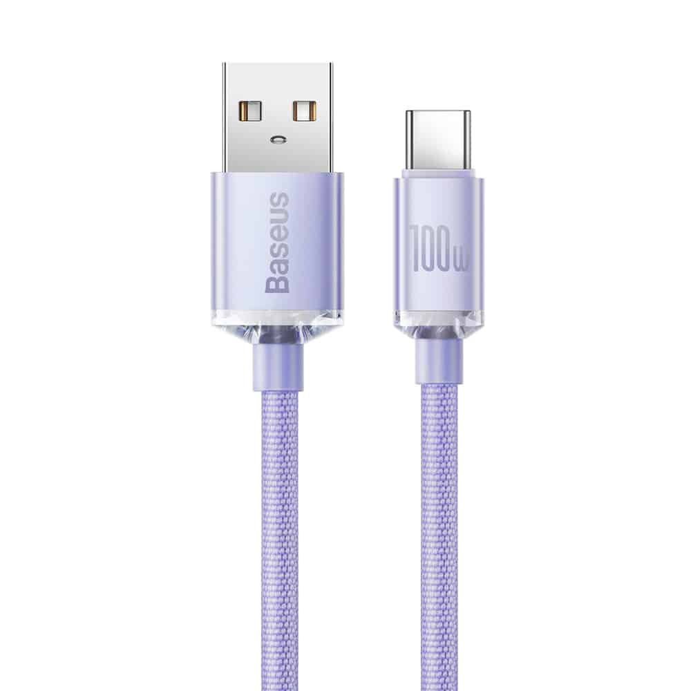 Baseus - Data Cable Crystal Shine (cajy000405) - Usb To Type-C, 100w, 1.2m, Super Fast Charging, Nylon Braided - Purple - Image 2