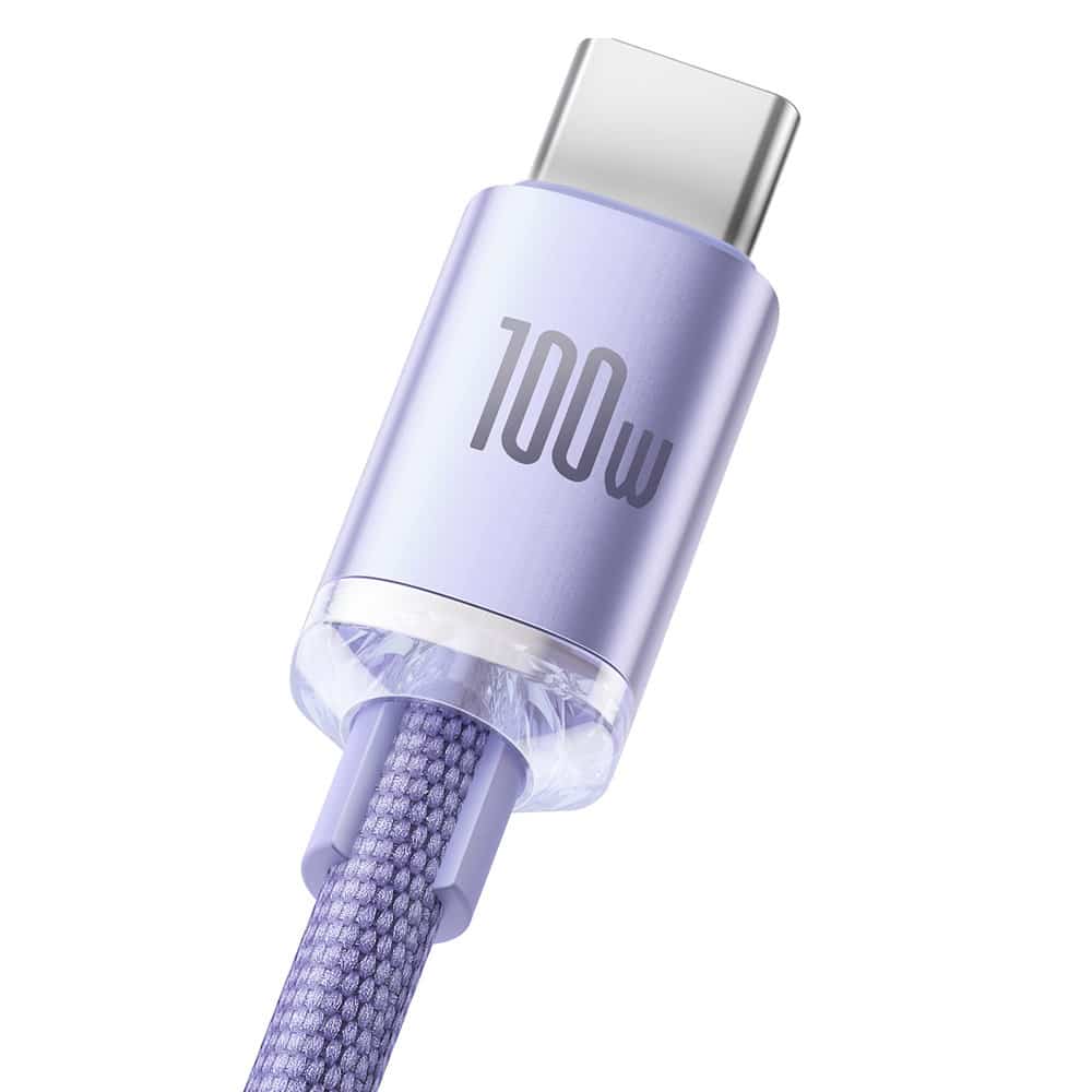 Baseus - Data Cable Crystal Shine (cajy000405) - Usb To Type-C, 100w, 1.2m, Super Fast Charging, Nylon Braided - Purple - Image 3