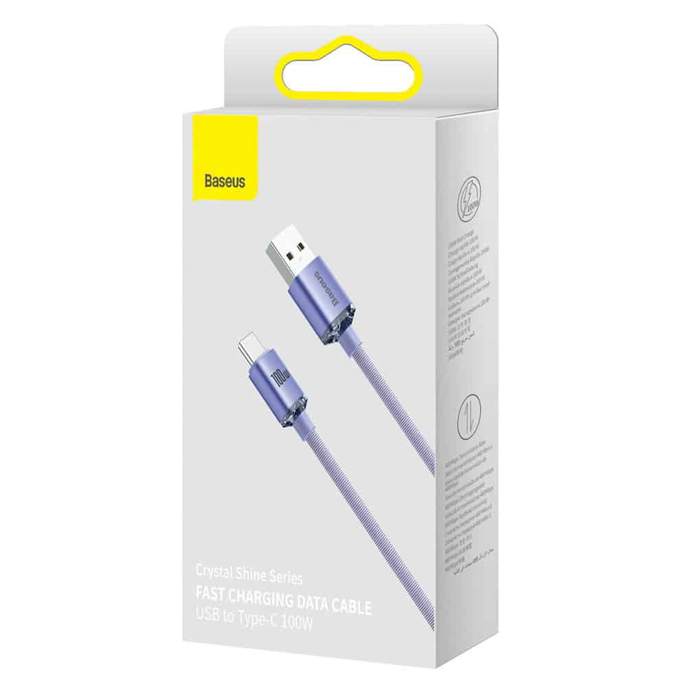 Baseus - Data Cable Crystal Shine (cajy000405) - Usb To Type-C, 100w, 1.2m, Super Fast Charging, Nylon Braided - Purple - Image 7