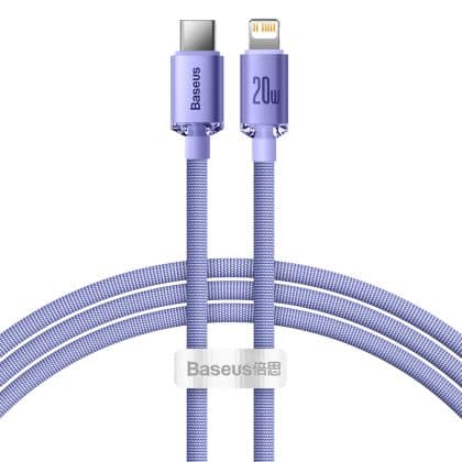Baseus - Data Cable Crystal Shine (cajy000205) - Type-C To Lightning, 20w, 1.2m, Nylon Braided - Purple