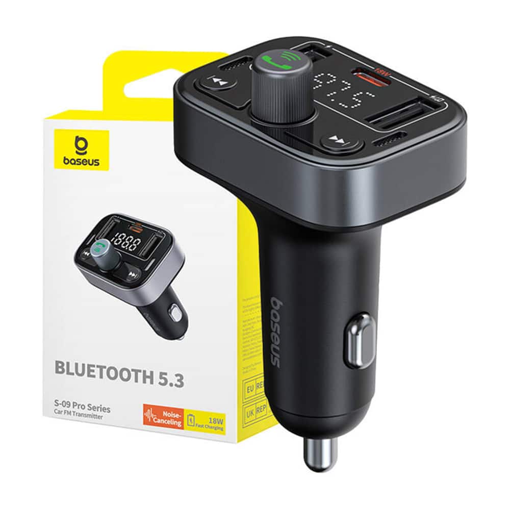 Baseus - Fm Modulator And Car Charger S-09 Pro (c10762200113-00) - 2x Usb, Type-C, Bluetooth 5.3, Digital Display - Black - Image 7