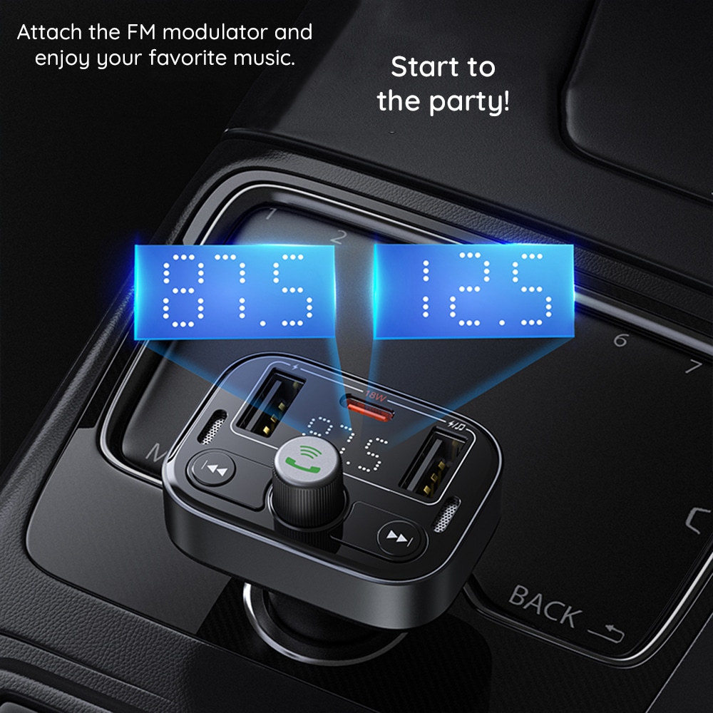 Baseus - Fm Modulator And Car Charger S-09 Pro (c10762200113-00) - 2x Usb, Type-C, Bluetooth 5.3, Digital Display - Black - Image 5