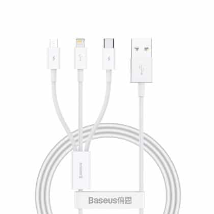 Baseus - Data Cable Superior Series (p10320105221-00) - Usb To Type-C, Micro-Usb, Lightning, Fast Charge, 1m - Stellar White