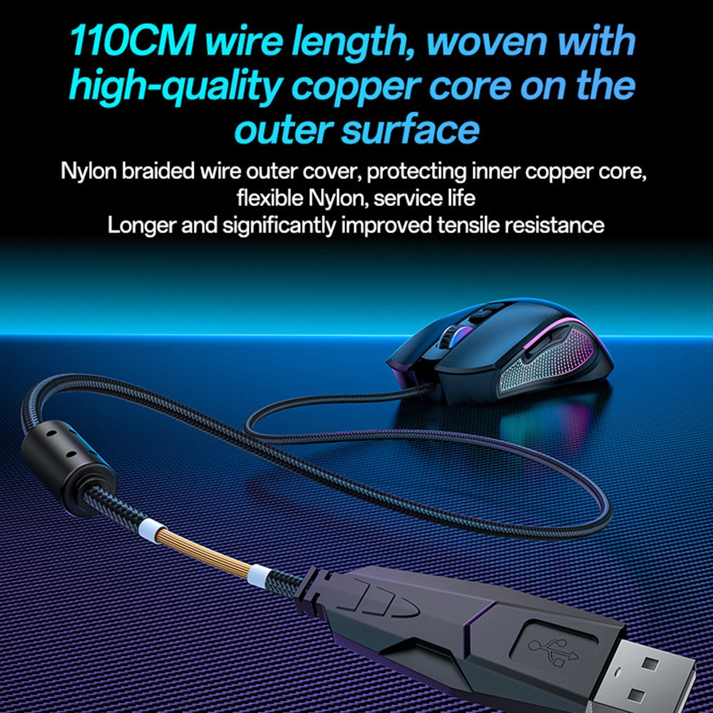 Yesido - Wired Gaming Mouse (kb20) - With Rgb Light, Dpi:1000-7200, Usb, Windows/xp/7/8/10/11/mac 05, 110cm - Black - Image 4