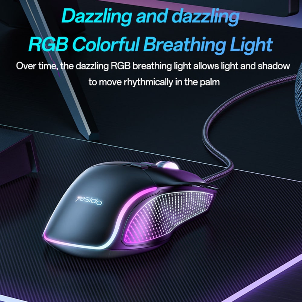 Yesido - Wired Gaming Mouse (kb20) - With Rgb Light, Dpi:1000-7200, Usb, Windows/xp/7/8/10/11/mac 05, 110cm - Black - Image 5
