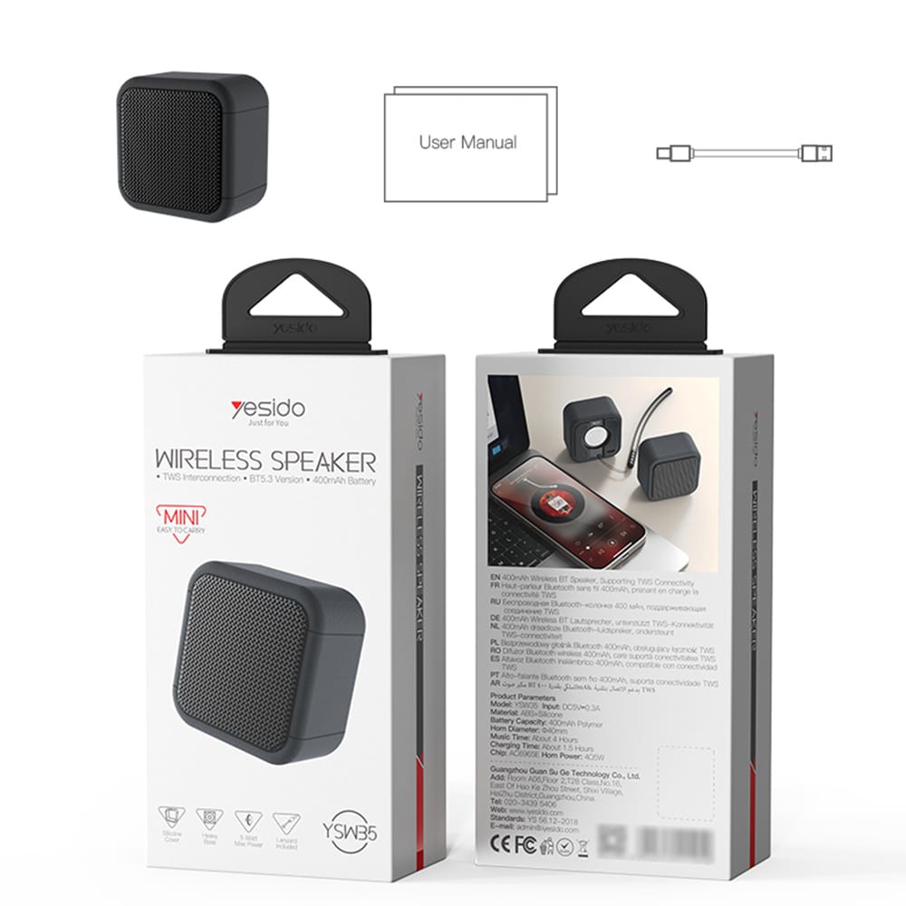 Yesido - Wireless Speaker (ysw35) - Mini Design, Portable, Bluetooth V5.3, 400mah - Black - Image 7