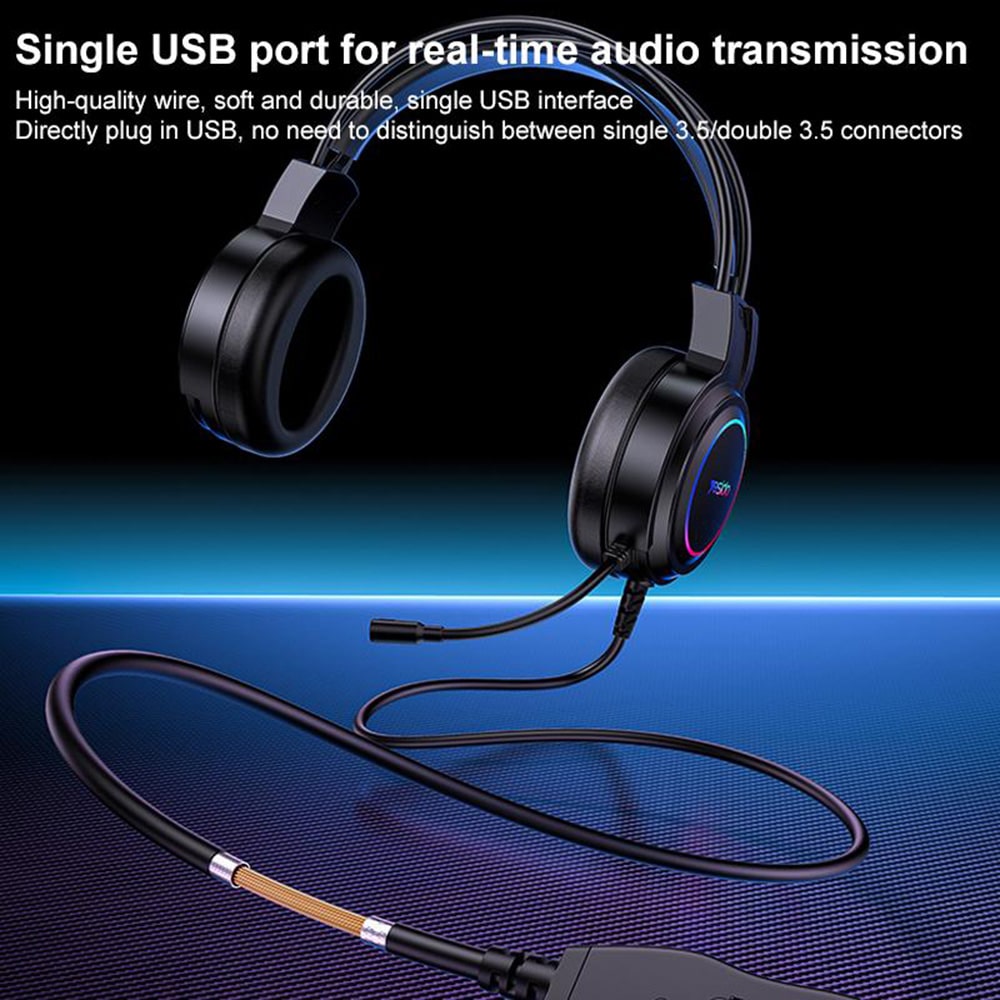 Yesido - Wired Headphones (ek05) - For Gaming, Usb, With Microphone, Rgb Led Lights - Black - Image 2