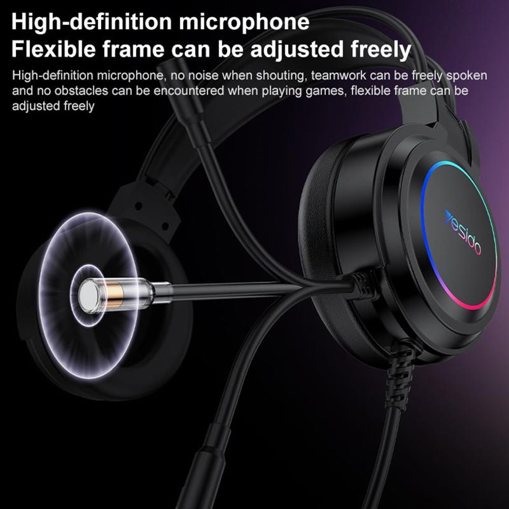 Yesido - Wired Headphones (ek05) - For Gaming, Usb, With Microphone, Rgb Led Lights - Black - Image 3