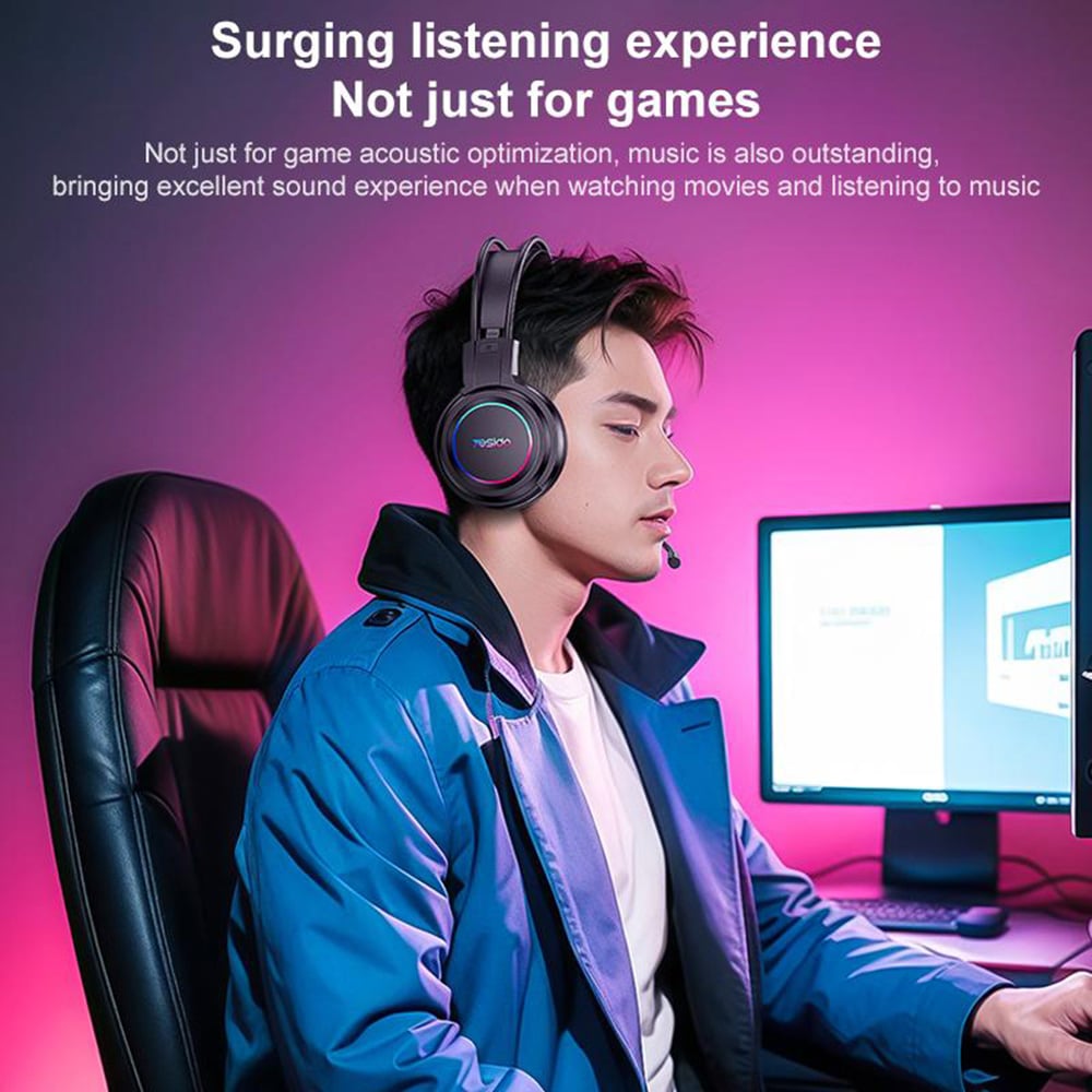 Yesido - Wired Headphones (ek05) - For Gaming, Usb, With Microphone, Rgb Led Lights - Black - Image 4