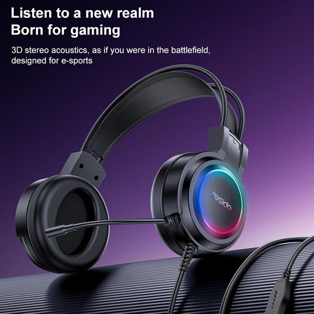 Yesido - Wired Headphones (ek05) - For Gaming, Usb, With Microphone, Rgb Led Lights - Black - Image 6