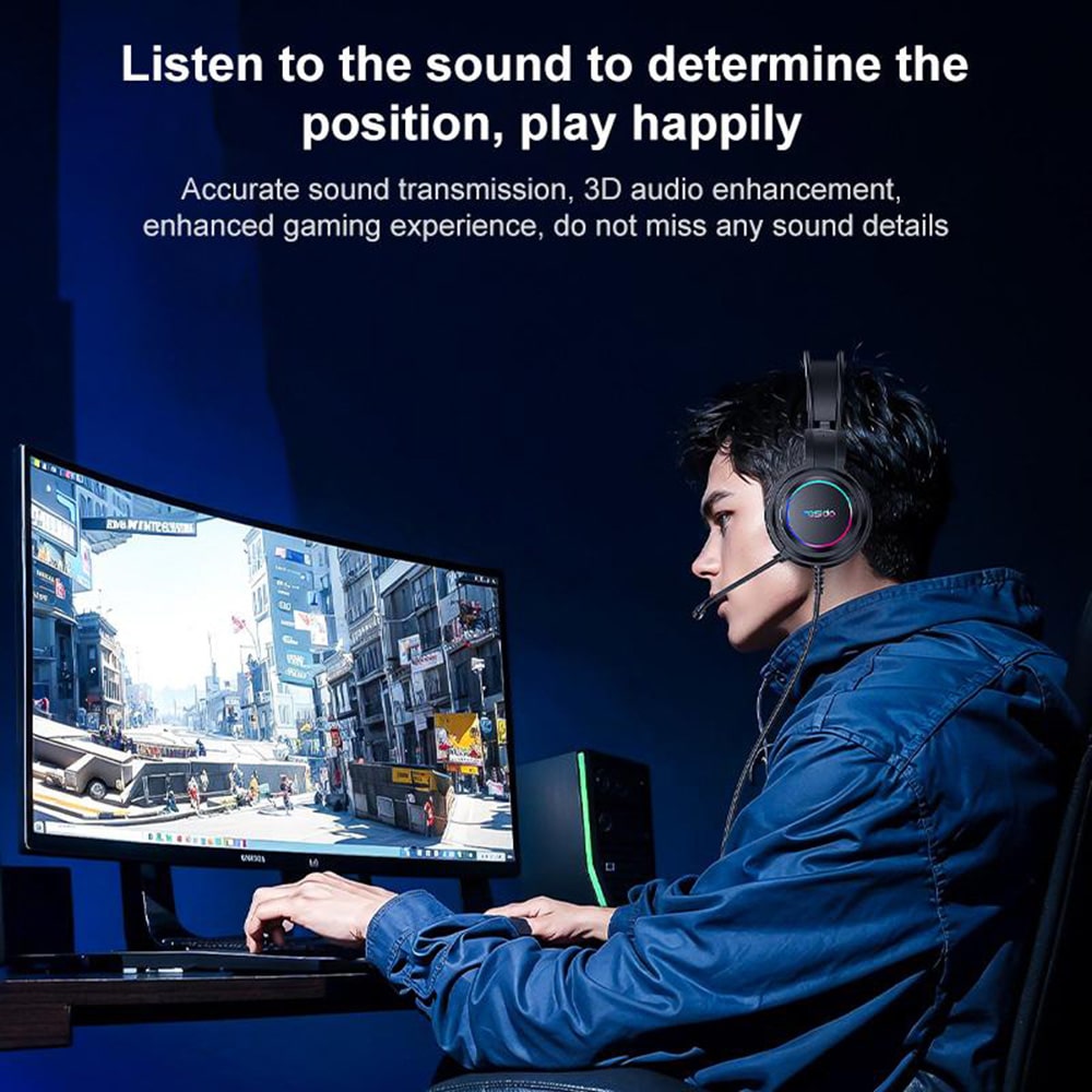 Yesido - Wired Headphones (ek05) - For Gaming, Usb, With Microphone, Rgb Led Lights - Black - Image 5