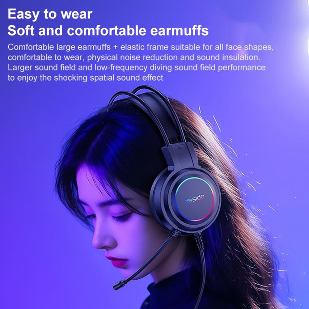 Yesido - Wired Headphones (ek05) - For Gaming, Usb, With Microphone, Rgb Led Lights - Black - Image 7