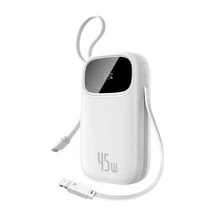Baseus - Power Bank Enerfill Fc31 Qpow 3 (e0028c01) - Usb-C/lightning Cables, 10000mah, 45w, Digital Display - Moon White