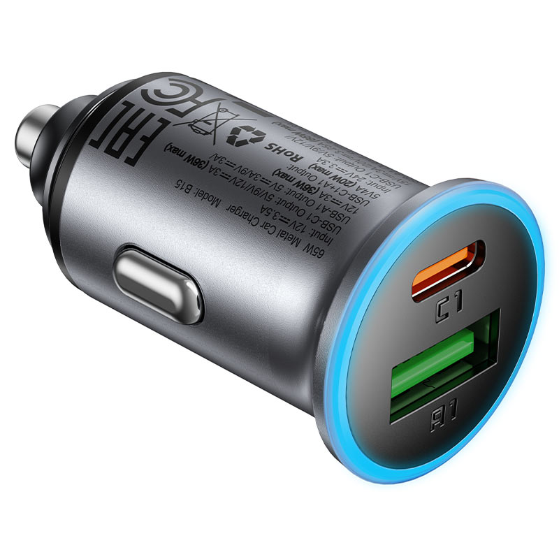 Acefast - Car Charger (b15) - Fast Charge, Usb, Type-C, 65w, Aluminium Alloy - Metal Gray - Image 2