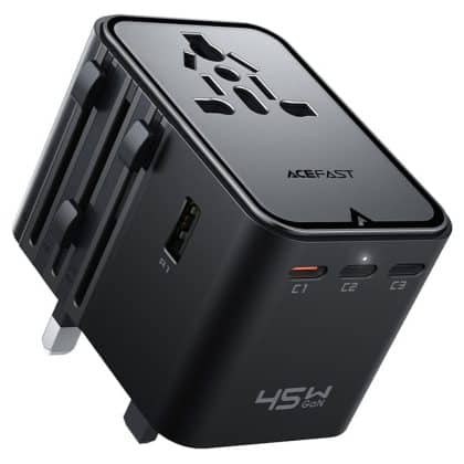 Acefast - Travel Adapter (z8) - 3x Usb-C, 2x Usb, Eu, Uk, Aus, Us, 45w, Gan Technology, Fast Charging - Black