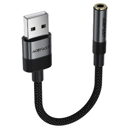 Acefast - Audio Adapter (j13) - Usb Male To Jack 3.5mm Female, Plug & Play, High-Fidelity Sound, No Delay, 15cm - Black