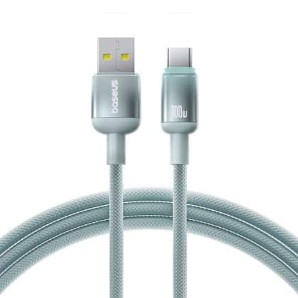 Baseus - Data Cable Discolor Series (e0420801) - Usb To Type-C, Braided Nylon Cord, 480mbps, 100w, 2m - Blue/green
