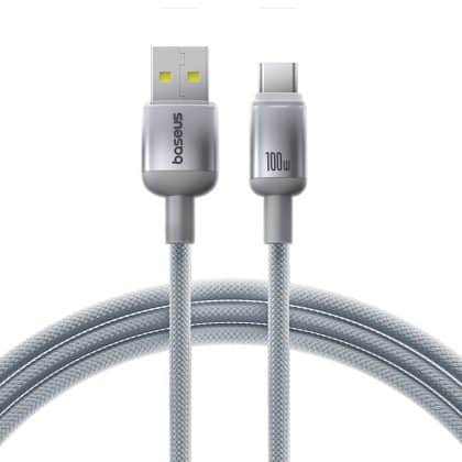 Baseus - Data Cable Discolor (e0420803) - Usb-A To Usb-C, 100w, 480mbps, 2m - Silver