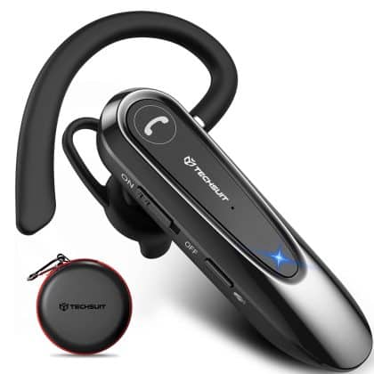 Techsuit - Premium Bluetooth Headset Airtalk (cb2) - Bluetooth, 20 Hours Talk Time, Type-C, Lightweight, Dual Mic - Black