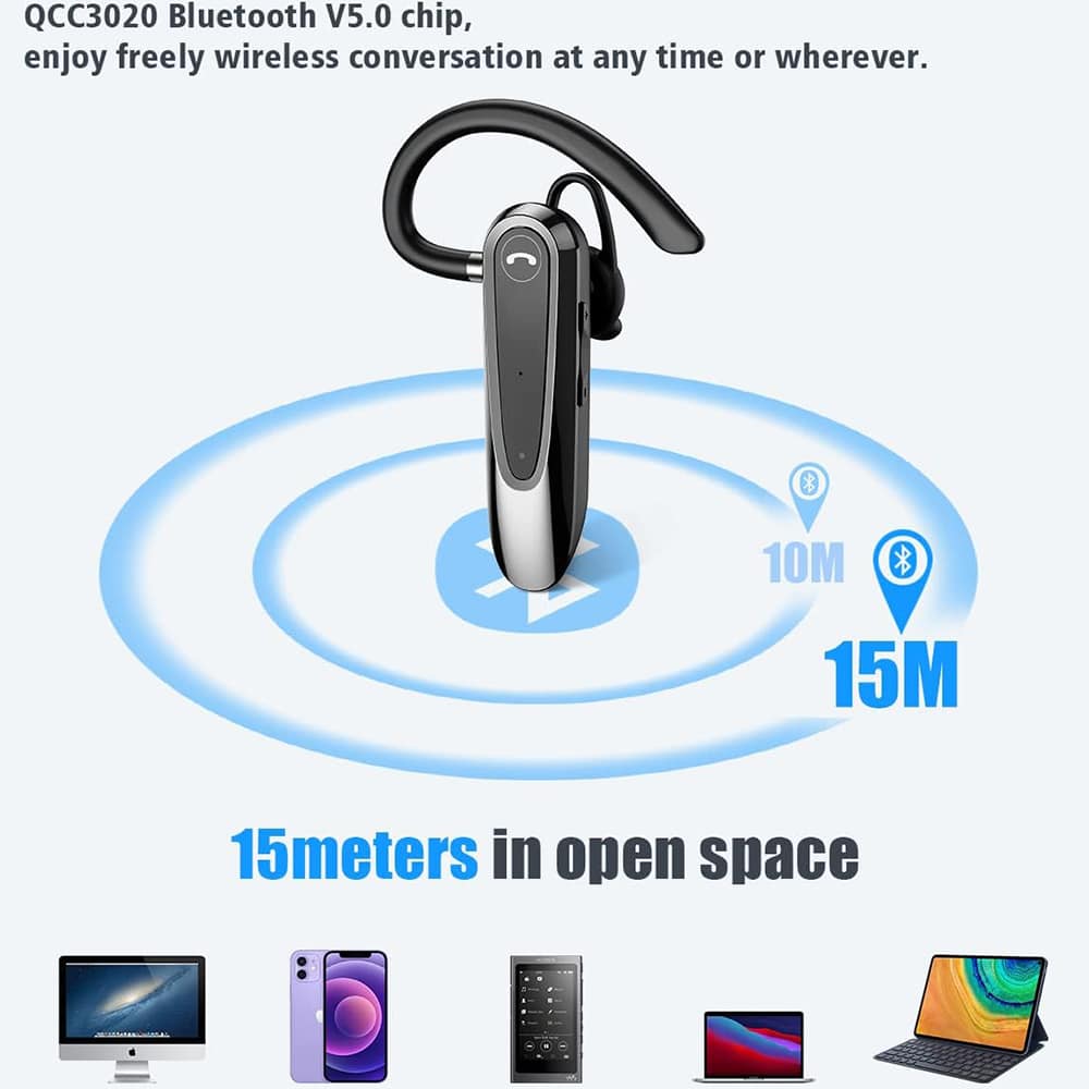 Techsuit - Premium Bluetooth Headset Airtalk (cb2) - Bluetooth, 20 Hours Talk Time, Type-C, Lightweight, Dual Mic - Black - Image 6