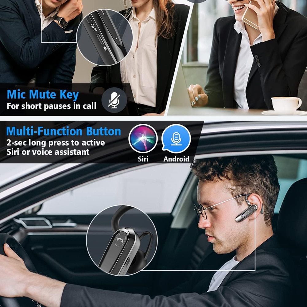 Techsuit - Premium Bluetooth Headset Airtalk (cb2) - Bluetooth, 20 Hours Talk Time, Type-C, Lightweight, Dual Mic - Black - Image 7