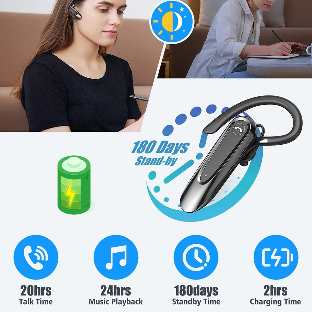 Techsuit - Premium Bluetooth Headset Airtalk (cb2) - Bluetooth, 20 Hours Talk Time, Type-C, Lightweight, Dual Mic - Black - Image 3