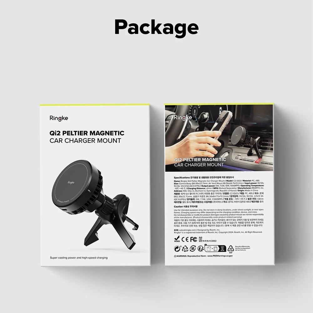 Ringke - Car Holder With Wireless Charging Peltier - Magnetic, Qi2, For Air Vent, 15w - Black - Image 8
